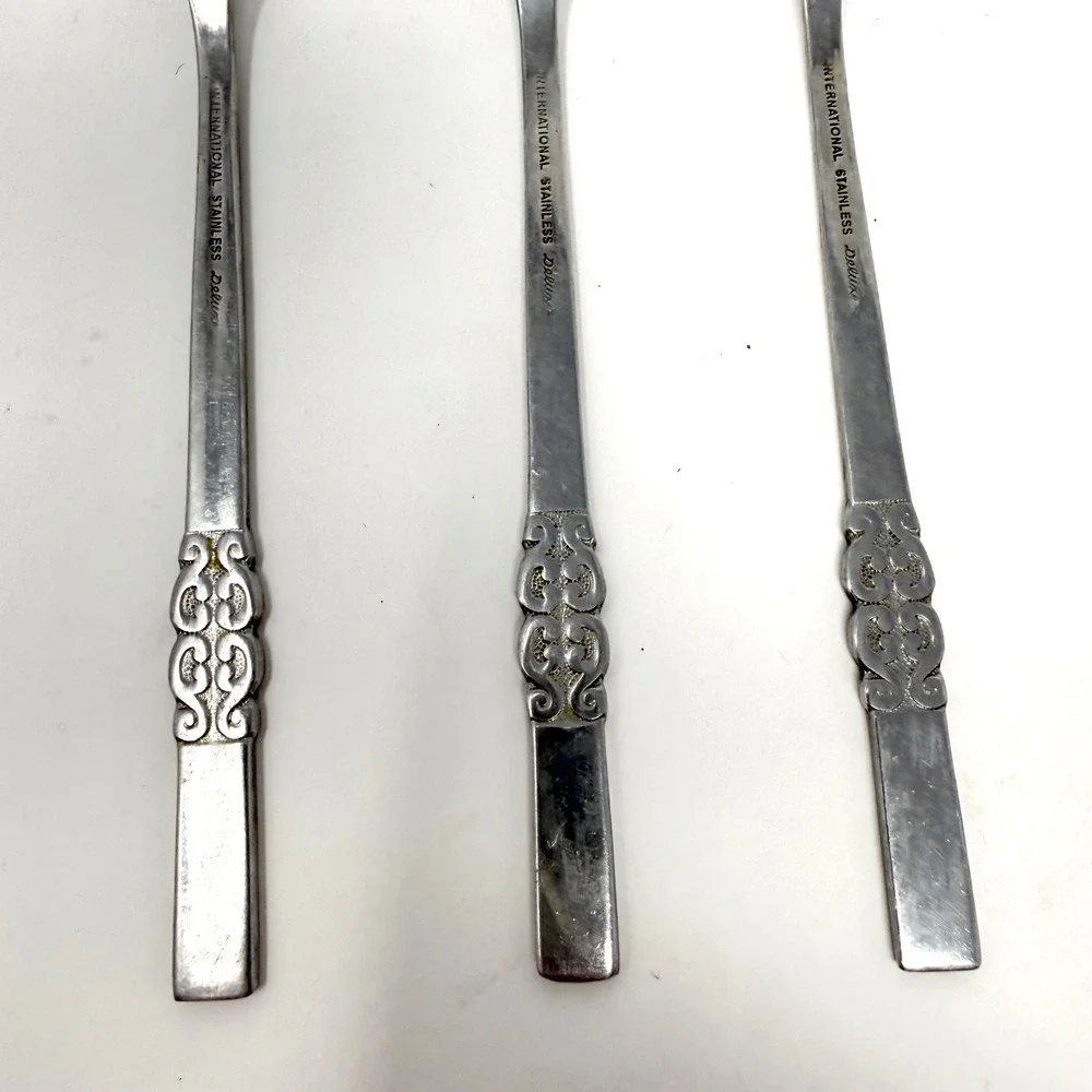 International Stainless Deluxe Danish Scroll Salad Forks Set of 3 MCM
